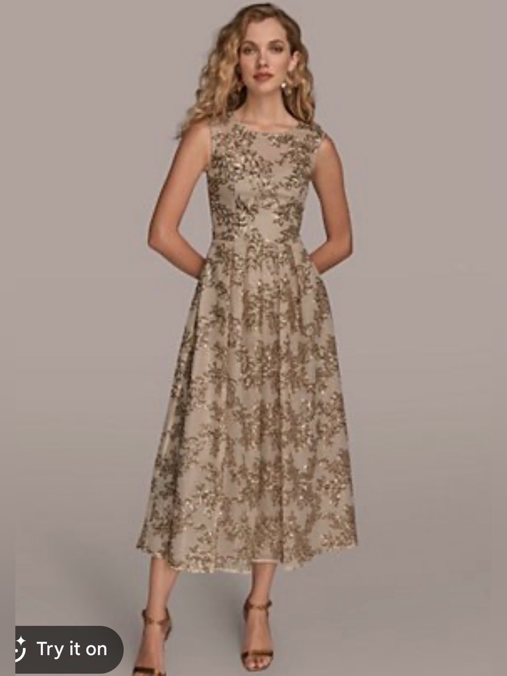 NEW Donna Karan Sleeveless Floral Sequin Midi Dress, Size 12